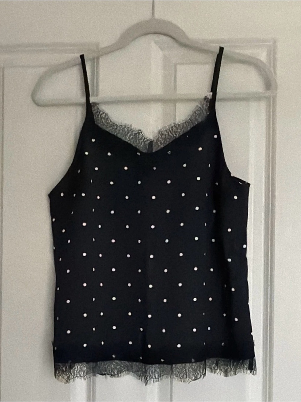 LOFT Black Polka Dot Lace-Trim Cami